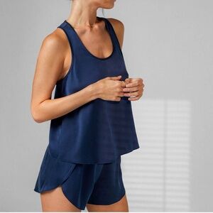 LUNYA BNWT Washable Silk Tulip Back Short Set in Deep Blue Size L